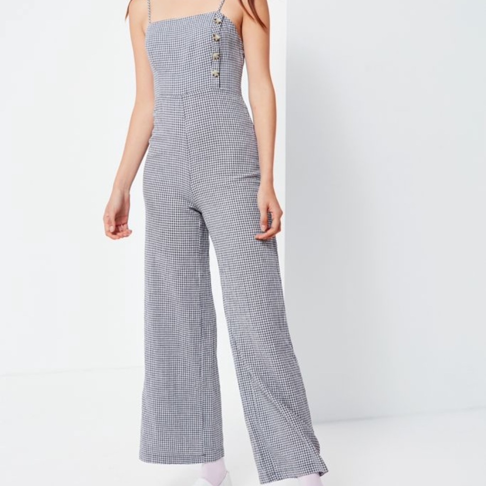 Urban Outfitters Blue Square Neck Linen Jumpsuit